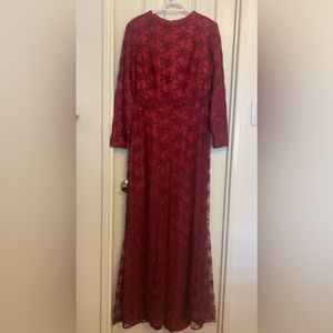 Long sleeve and long formal dress embroidered and embellished Maroon/red dress